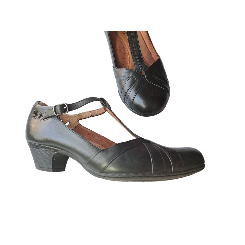 Rockport Cobb Hill Angelina Pump Black T-strap Low Heel Comfort Retro Size 7